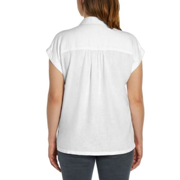 NEW Orvis Short Sleeve Rolled Cuffed Tacked Solid Front Linen Blend Shirt Top 14 - Picture 4 of 4